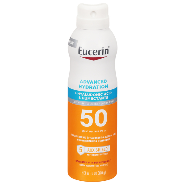 Image for Eucerin Sunscreen Lotion Spray, Lightweight, Advanced Hydration, Broad Spectrum SPF 50,6oz from Acton pharmacy