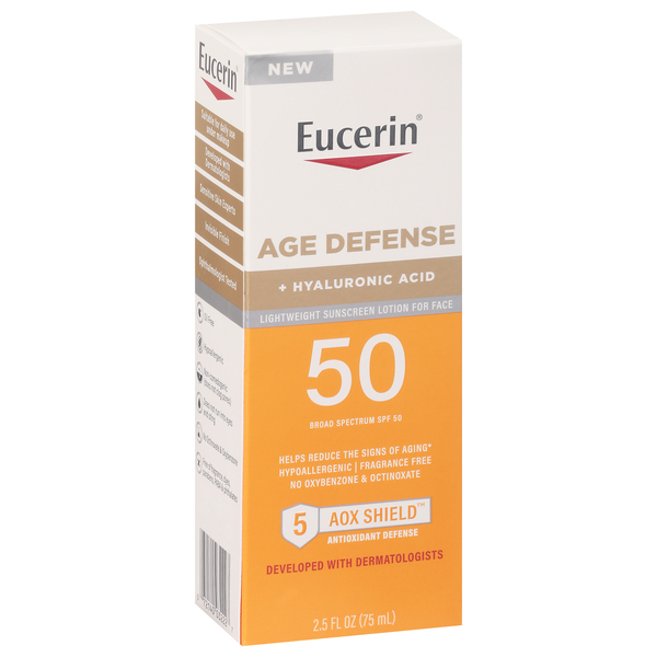 Image for Eucerin Sunscreen Lotion, For Face, Lightweight, Age Defense, Broad Spectrum SPF 50,2.5fl oz from Acton pharmacy