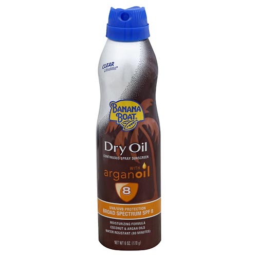 Image for Banana Boat Sunscreen, Continuous Spray, Dry Oil, with Argan Oil, Broad Spectrum SPF 8,6oz from Acton pharmacy