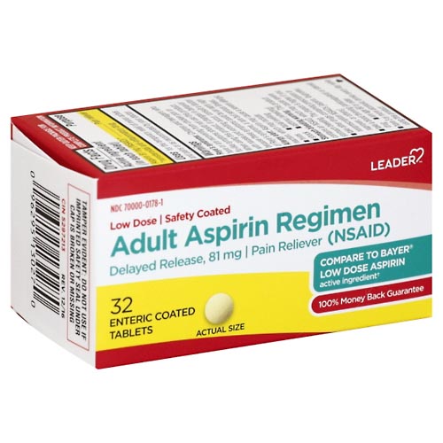 Image for Leader Aspirin Regimen, Adult, Enteric Coated Tablets,32ea from Acton pharmacy