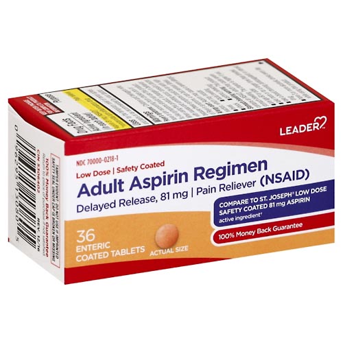 Image for Leader Adult Aspirin Regimen, Low Dose, 81 mg, Enteric Coated Tablets,36ea from Acton pharmacy