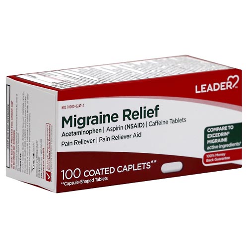 Image for Leader Migrain Relief, Coated Caplets,100ea from Acton pharmacy