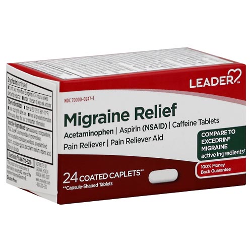 Image for Leader Migraine Relief, Coated Caplets,24ea from Acton pharmacy