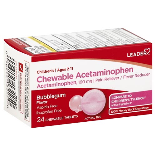 Image for Leader Chewable Acetaminophen, Children, Chewable Tablets, Bubblegum Flavor,24ea from Acton pharmacy