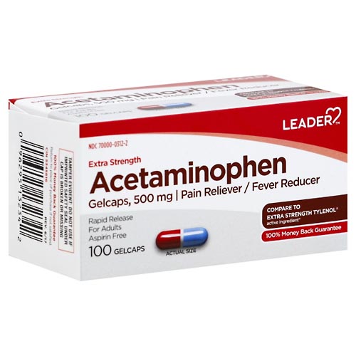 Image for Leader Acetaminophen, Extra Strength, 500 mg, Gelcaps,100ea from Acton pharmacy
