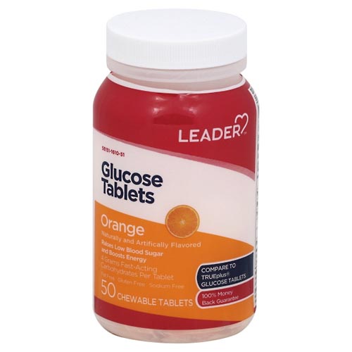 Image for Leader Glucose Tablets, Chewable Tablets, Orange,50ea from Acton pharmacy