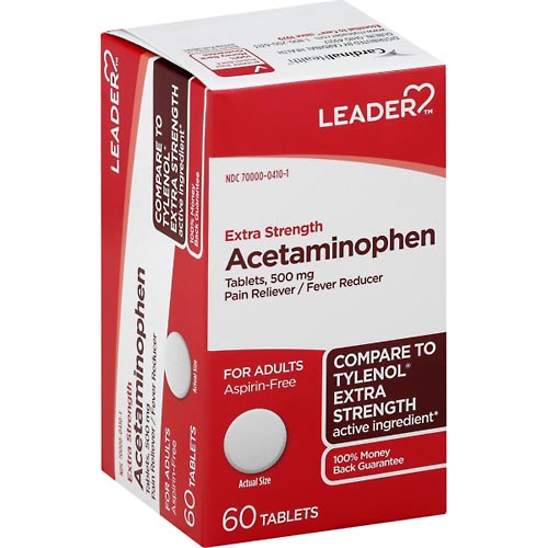 Image for Leader Acetaminophen, Extra Strength, 500 mg, Tablets, for Adults,60ea from Acton pharmacy