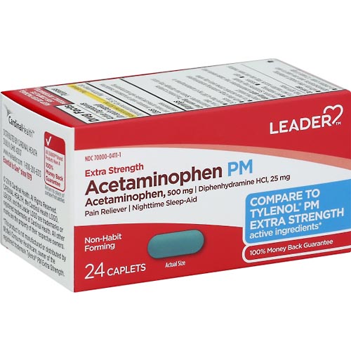 Image for Leader Acetaminophen PM, Extra Strength, Caplets,24ea from Acton pharmacy