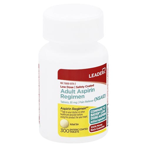 Image for Leader Aspirin Regimen, 81 mg, Enteric Coated Tablets, Adult,300ea from Acton pharmacy