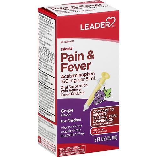 Image for Leader Pain & Fever, Infants', 160 mg, Grape Flavor,2oz from Acton pharmacy