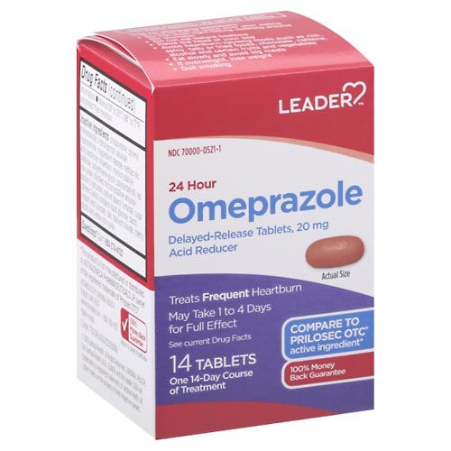 Image for Leader Omeprazole, 24 Hour, 20 mg, Delayed-Release Tablets,14ea from Acton pharmacy