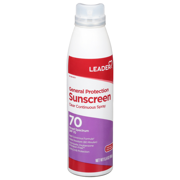 Image for Leader Sunscreen, Clear Continuous Spray, Broad Spectrum SPF 70,5.5oz from Acton pharmacy