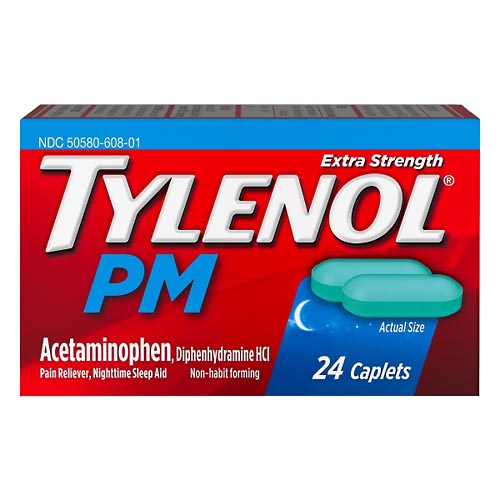 Image for Tylenol Acetaminophen, PM, Extra Strength, Caplets,24ea from Acton pharmacy