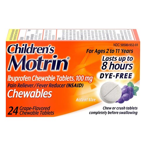 Image for Motrin Ibuprofen, 100 mg, Chewable Tablets, Grape-Flavored,24ea from Acton pharmacy
