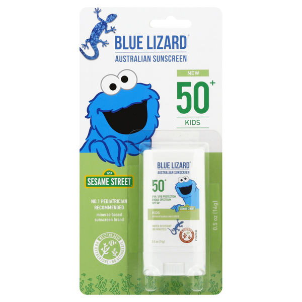 Image for Blue Lizard Sunscreen Stick, Australian, Mineral, Kids, Sesame Street, Broad Spectrum SPF 50+,0.5oz from Acton pharmacy