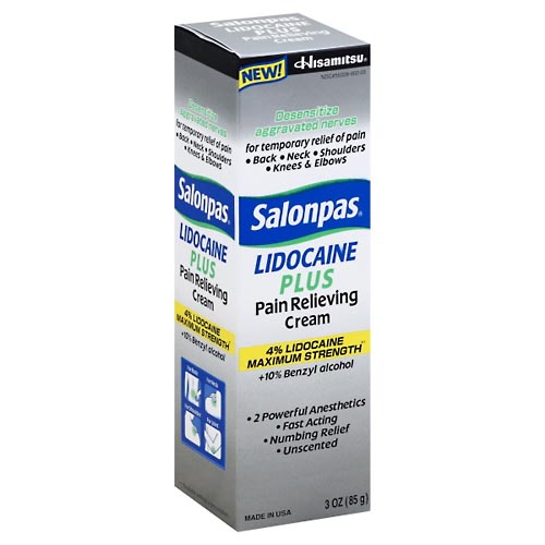 Image for Salonpas Pain Relieving Cream, Lidocaine Plus, Maximum Strength,3oz from Acton pharmacy