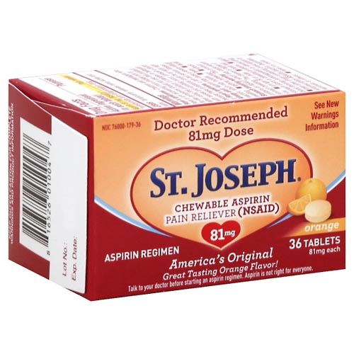 Image for St Joseph Chewable Aspirin, 81 mg, Chewable Tablets, Orange,36ea from Acton pharmacy