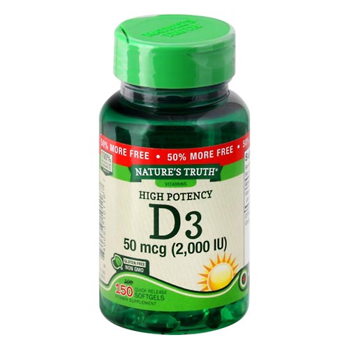 Image for Natures Truth Vitamin D3, High Potency, 2000 IU, Quick Release Softgels,150ea from Acton pharmacy