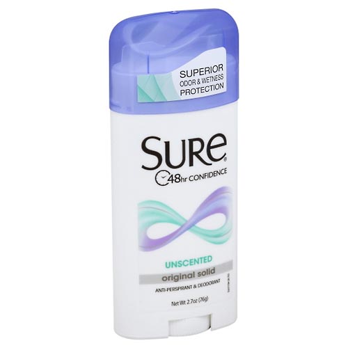 Image for Sure Anti-Perspirant & Deodorant, Original Solid, Unscented,2.7oz from Acton pharmacy